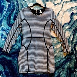 Black & White Striped Body Con Long Sleeve Dress